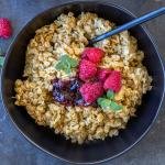 Baked oatmeal in a bowl with berries