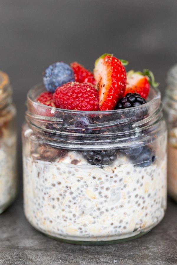 Overnight oats in a jar with berries