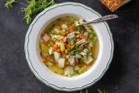 Herbed Chicken Noodle Soup in a bowl.