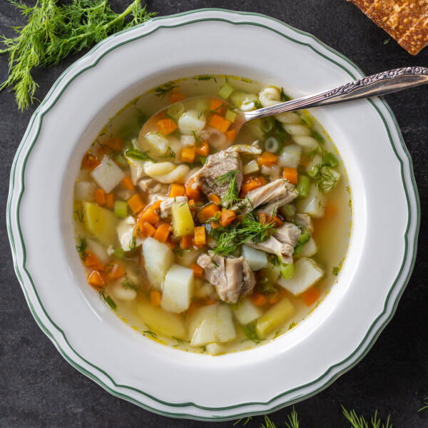 Herbed Chicken Noodle Soup in a bowl.
