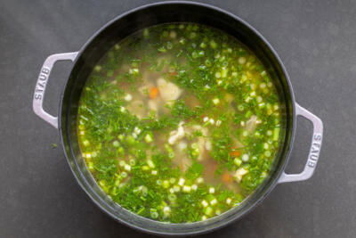 Herbed Chicken Noodle Soup in a pot.