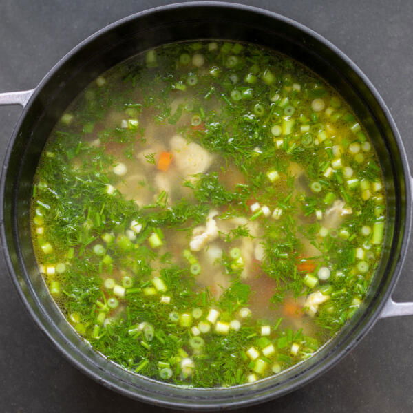 Herbed Chicken Noodle Soup in a pot.