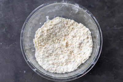 Flour with butter grated into the bowl.