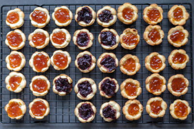 Jam Tarts on a cooling rack.
