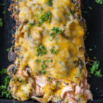 Salmon Mushroom Bake on a pan.
