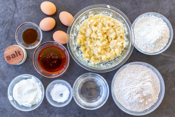 Ingredients for whole wheat banana bread