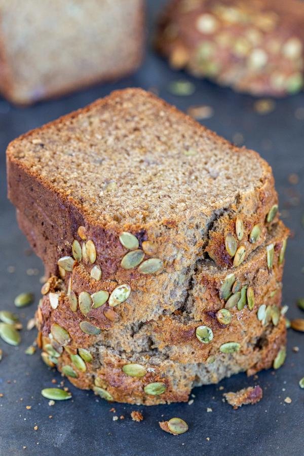 Wheat banana bread on a serving tray