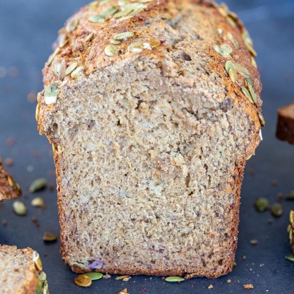 Wheat banana bread on a serving tray