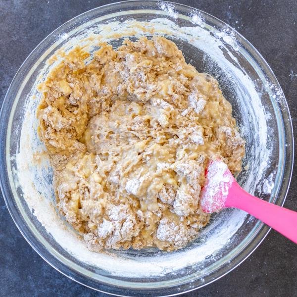 Banana bread batter in a bowl