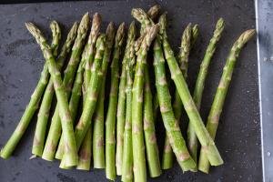 Asparagus on a serving tray