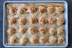 Baked Oatmeal Meatballs on a baking sheet