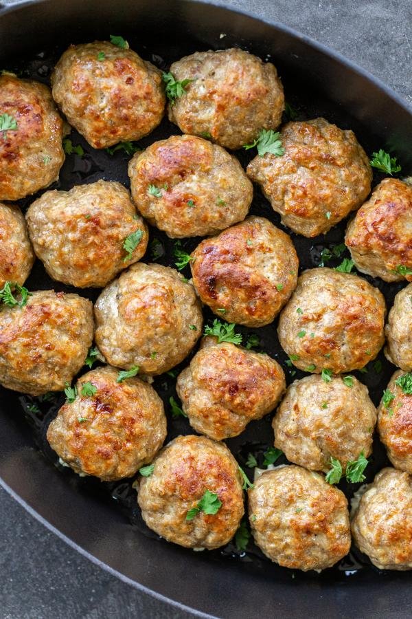 Baked Oatmeal Meatballs in a pan