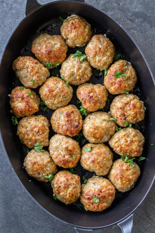 Baked Oatmeal Meatballs in a pan 