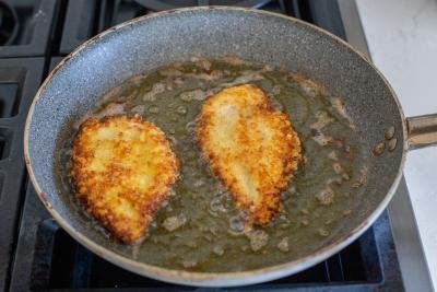 Chicken Cutlets. frying in a pan