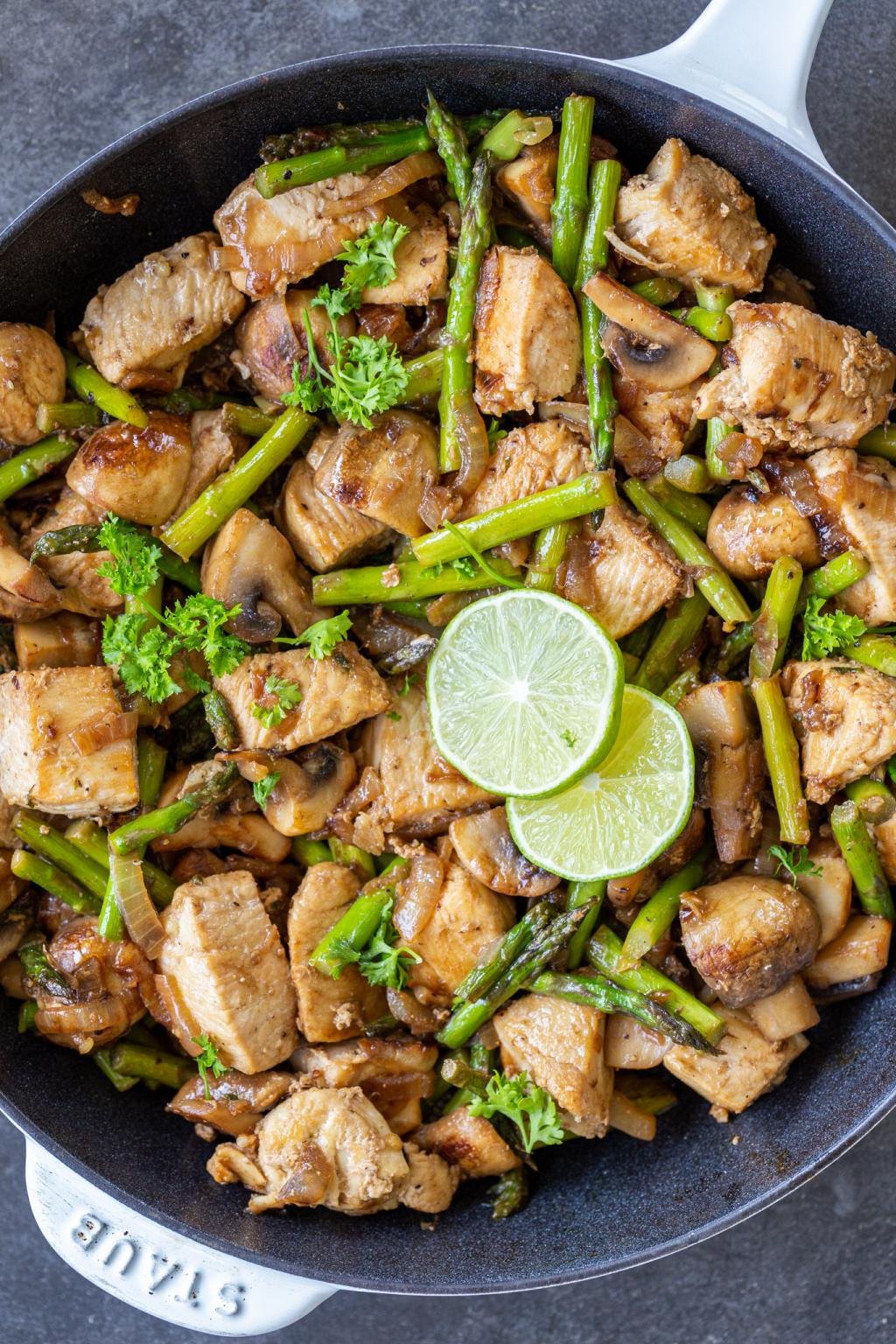 Chicken and Mushrooms with Asparagus Recipe Momsdish