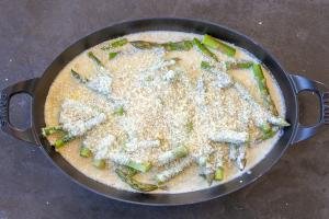 Asparagus Casserole in a pan before baking