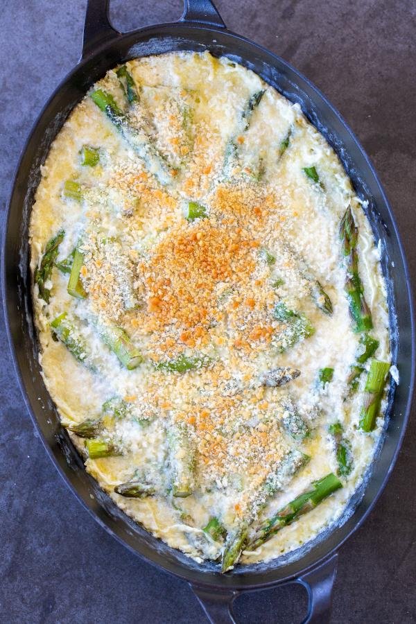 Asparagus Casserole in a pan