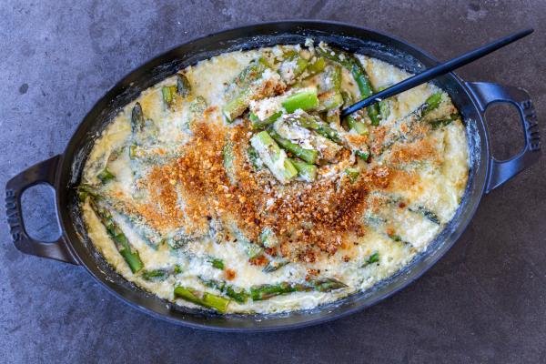 Asparagus Casserole in a pan