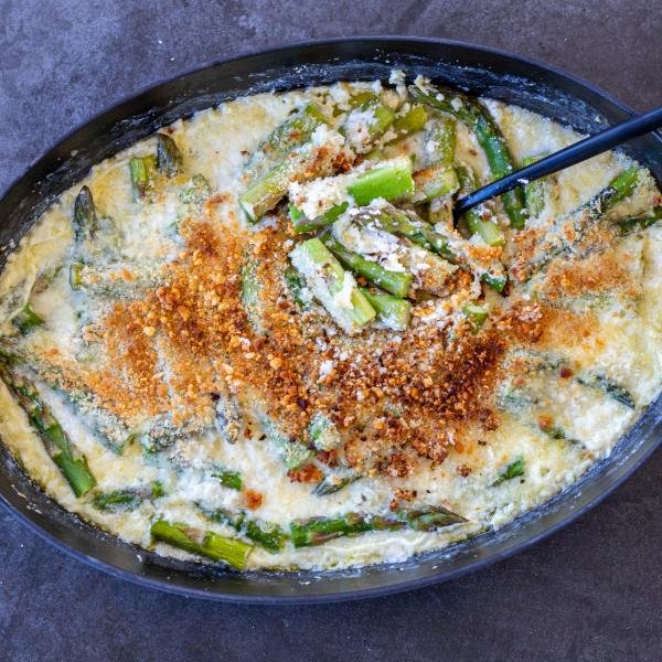 Asparagus Casserole in a pan