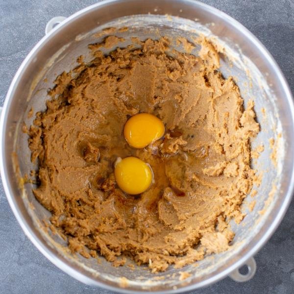 eggs added to butter and sugar mixture