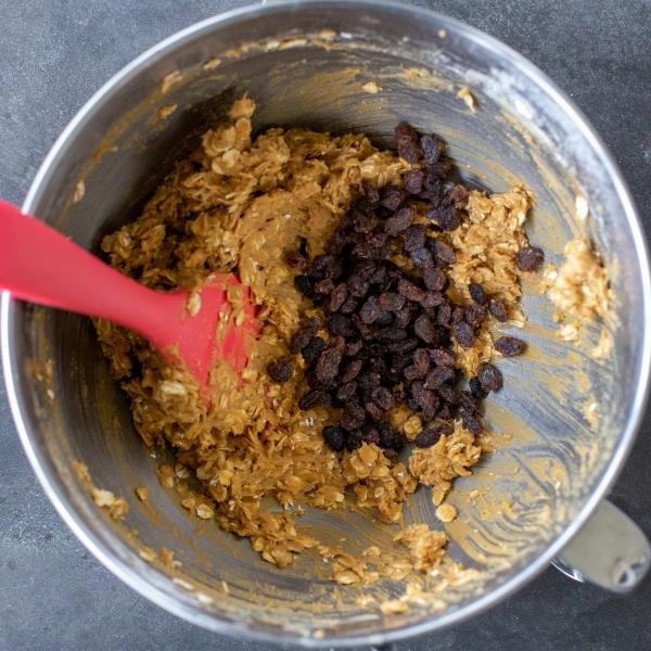 Raosins added to oatmeal raisin cookie dough