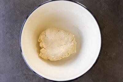 European Plum Pie dough in a bowl.