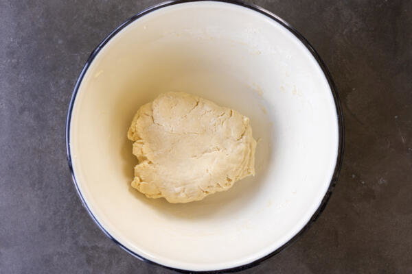 European Plum Pie dough in a bowl.
