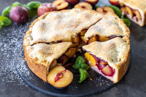 Sliced up European Plum Pie.