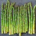 Grilled asparagus on a serving tray