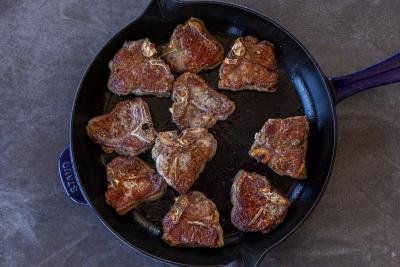 Browned Lamb Loin Chops in a pan