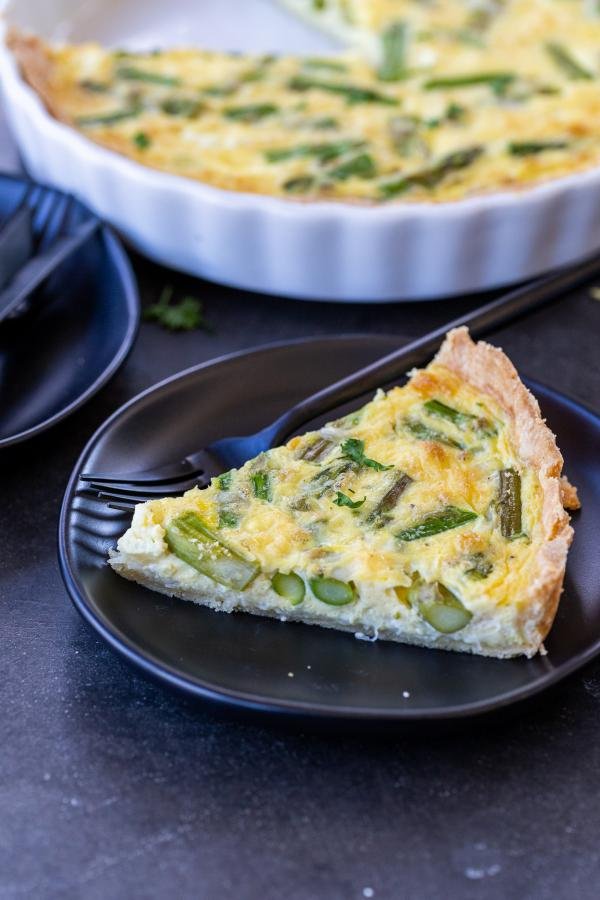 Asparagus Quiche slice on a plate
