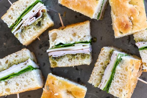 Focaccia Sandwich cut into serving size pieces