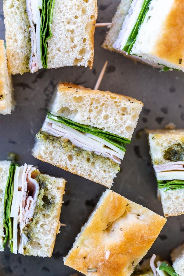 Focaccia Sandwich cut into serving size pieces