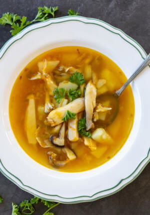 Wild Mushroom Soup in a serving bowl.