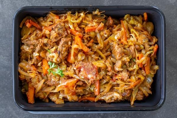 Braised Cabbage with Beef in a container