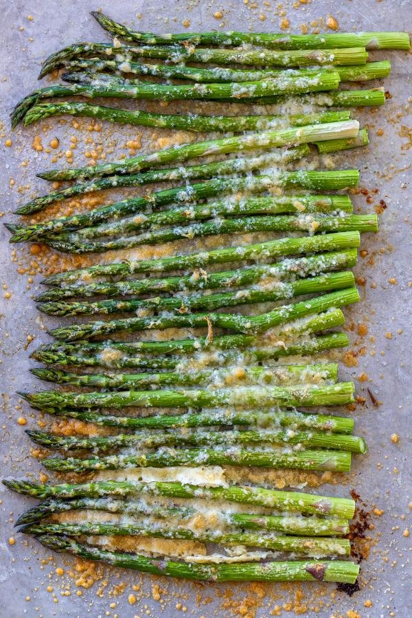 Crispy Baked Parmesan Asparagus on a pan