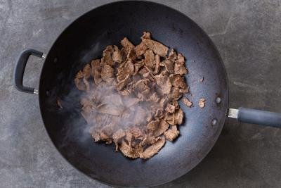Cooked Steak in a wok