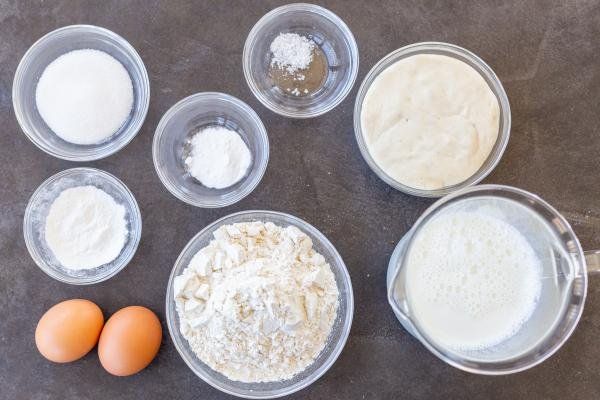 All the ingredients for sour dough pancakes