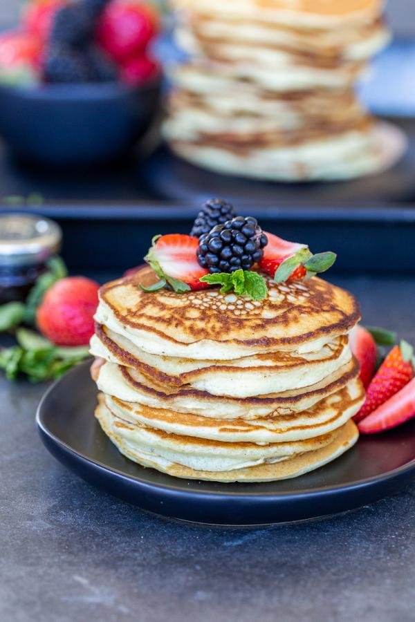 pancakes on a plate with berries