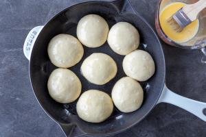dough buns in a pan