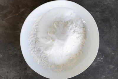 Dry ingredients for scones in a bowl.