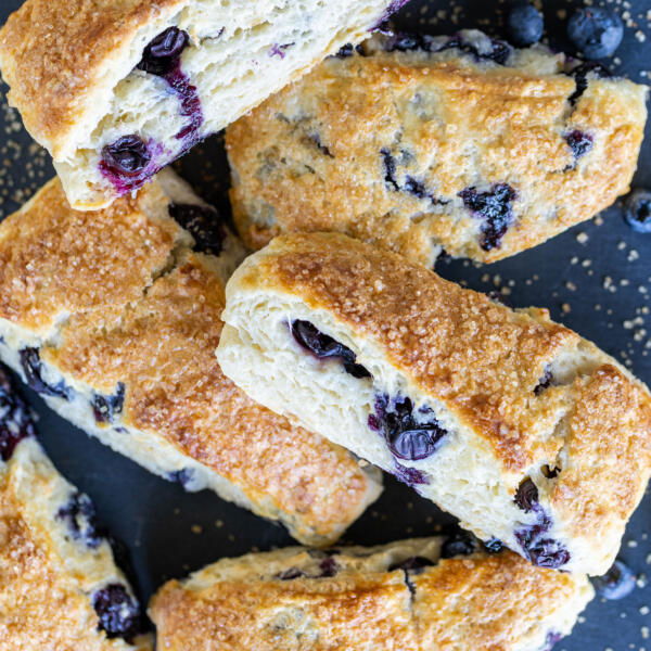 Baked scones on a serving tray.