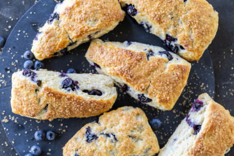 Baked scones with blueberries baked.