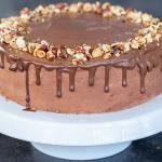 Chocolate Hazelnut Cake on a cake stand.