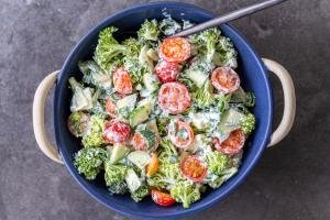 Cucumber and Tomato Salad in a bowl.