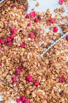 Homemade Chocolate Granola with a spoon