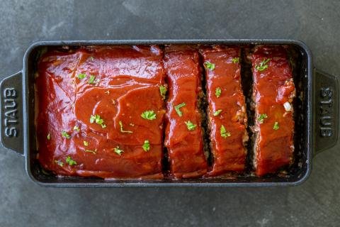 Baked Meatloaf Recipe with Oatmeal, sliced into pieces.