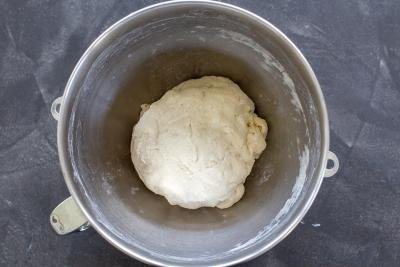 Bagles dough in a mixing bowl.