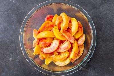 Peaches sliced in a bowl