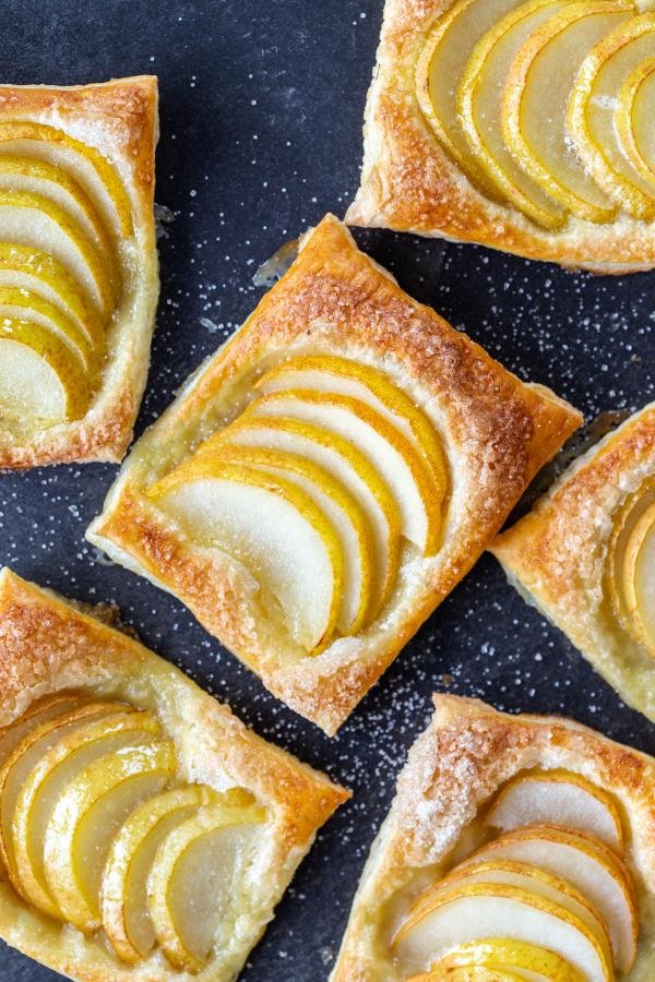 Puff Pastry Pear Tartlets on a servings tray 